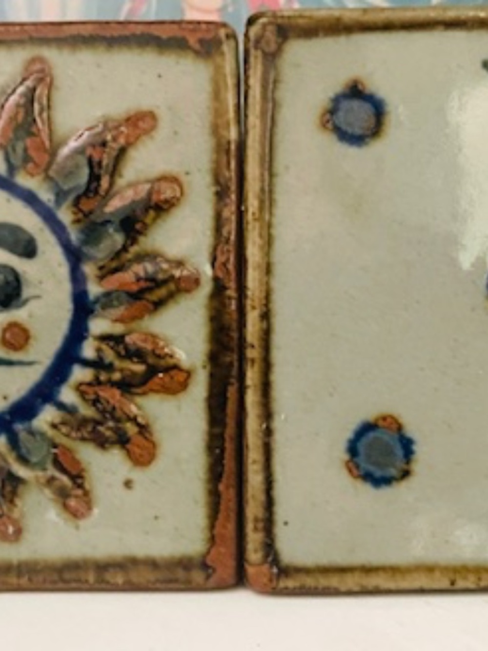 Vintage Hand-Painted Tonala Sun & Moon Ceramic Tile Pair - Picture 3 of 4